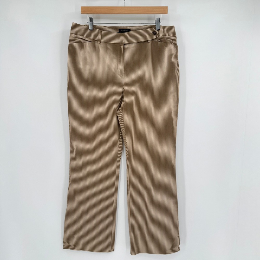 Anne Klein Brown/White Pinstripe High-Rise Trouser‎ Pants Women's Sz 14